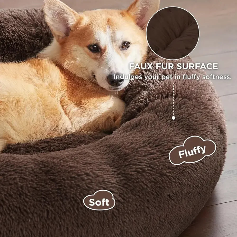 Cama Redonda de Pelúcia para Cães e Gatos – Cama Quente de Inverno com Capa Removível e Lavável**