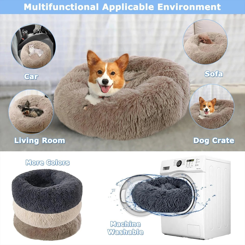 Cama Redonda de Pelúcia para Cães e Gatos – Cama Quente de Inverno com Capa Removível e Lavável**