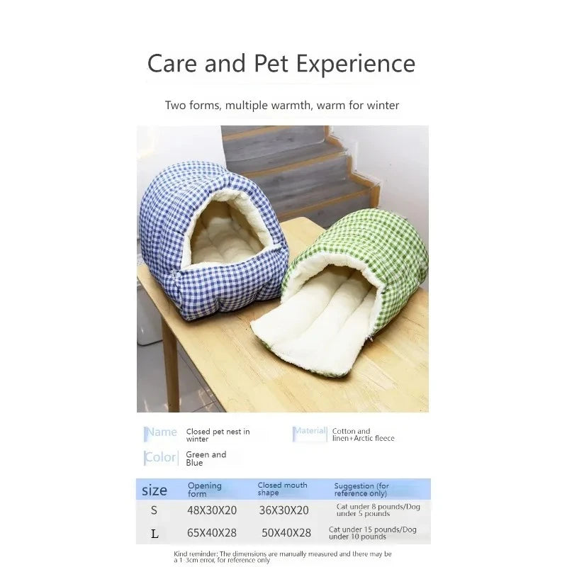 Cama Dobrável de Inverno para Cães e Gatos – Ninho Semifechado, Macio e Quente