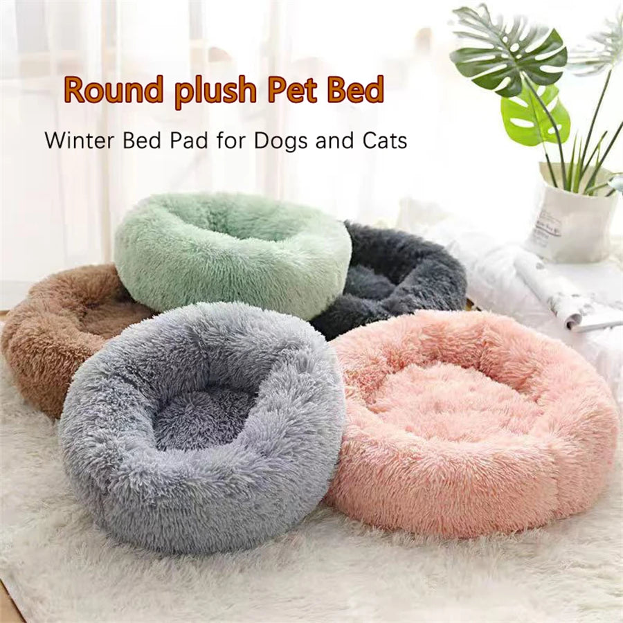 Cama Redonda Donut para Cães e Gatos – Cama de Pelúcia Macia, Quente e Lavável para um Descanso Confortável**