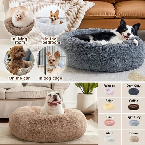 Cama Redonda de Pelúcia para Cães e Gatos – Cama Quente de Inverno com Capa Removível e Lavável**