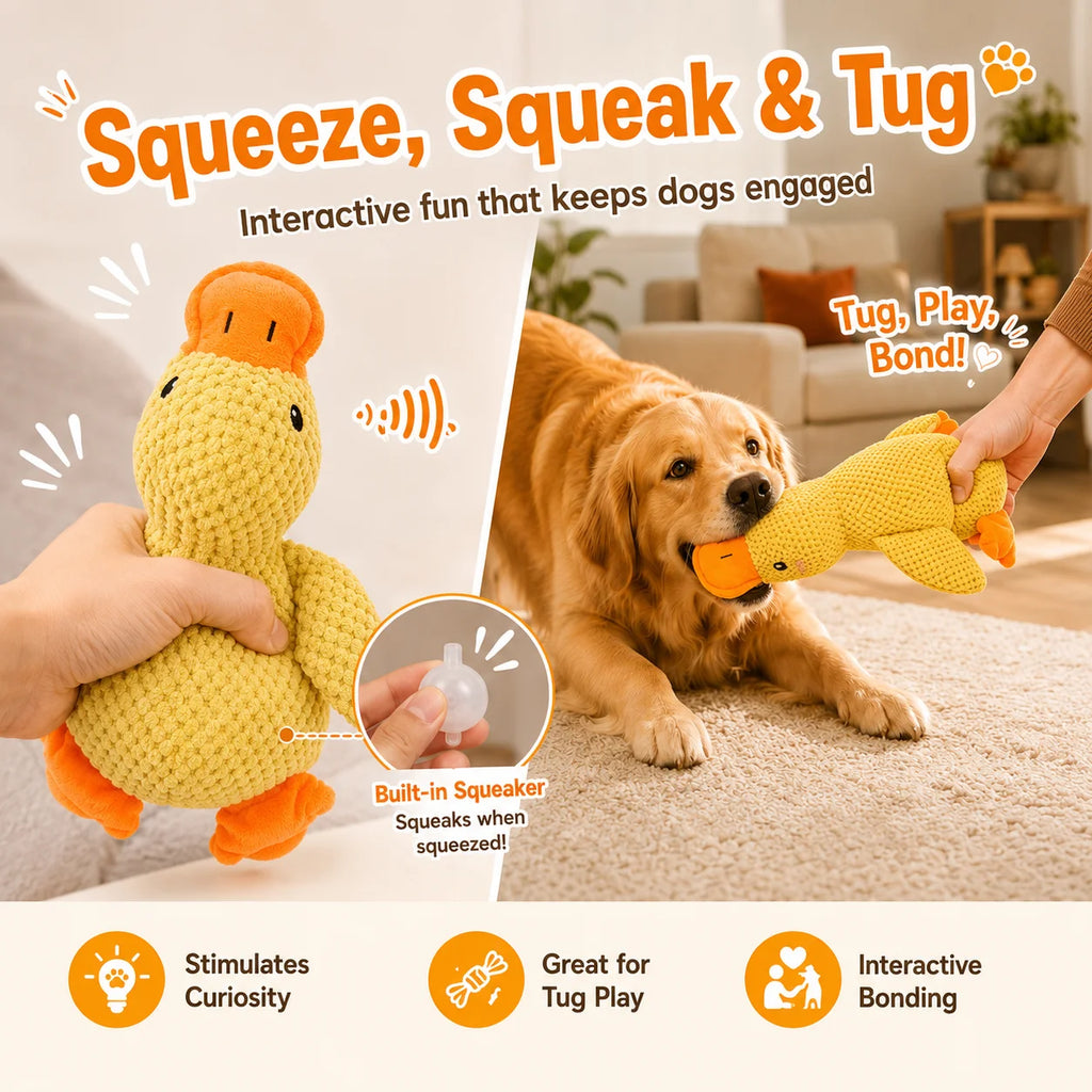 Brinquedo de Peluche para Cães – Pato com Som, Mordedor Resistente para Limpeza dos Dentes e Entretenimento**