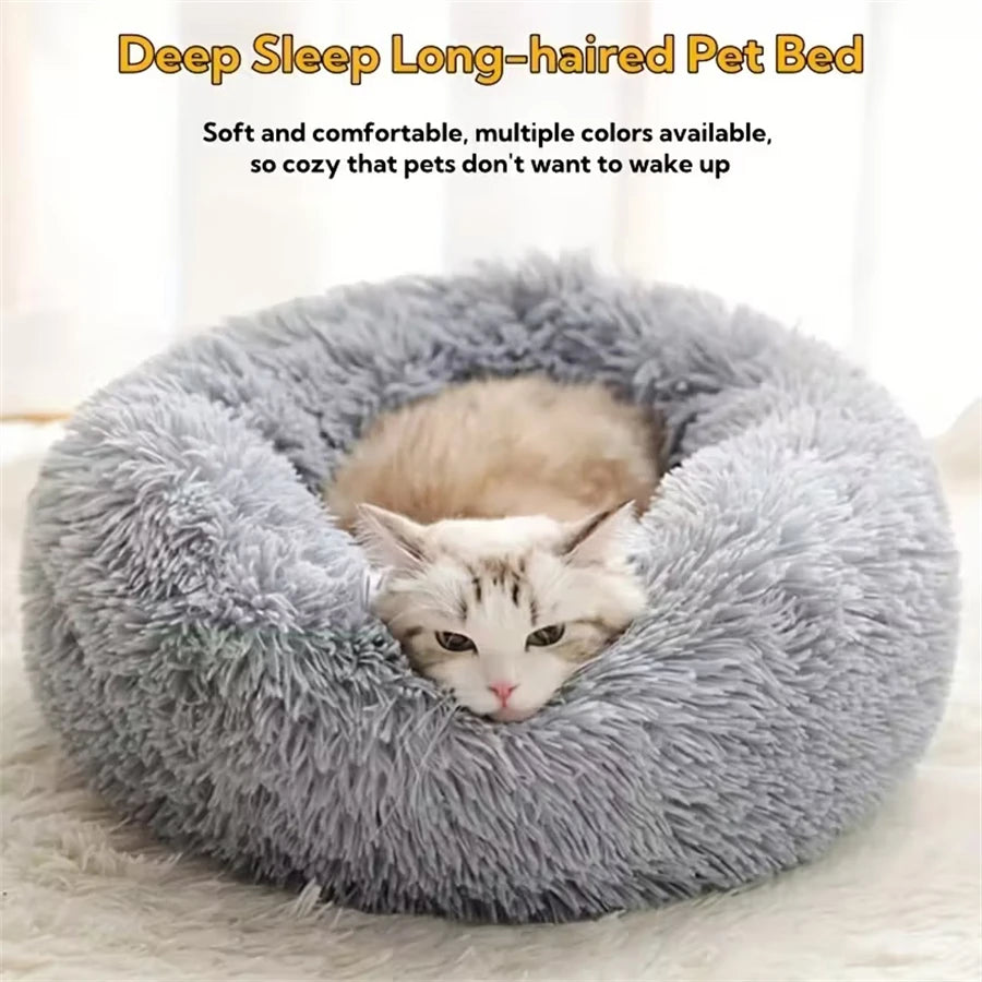 Cama Redonda Donut para Cães e Gatos – Cama de Pelúcia Macia, Quente e Lavável para um Descanso Confortável**