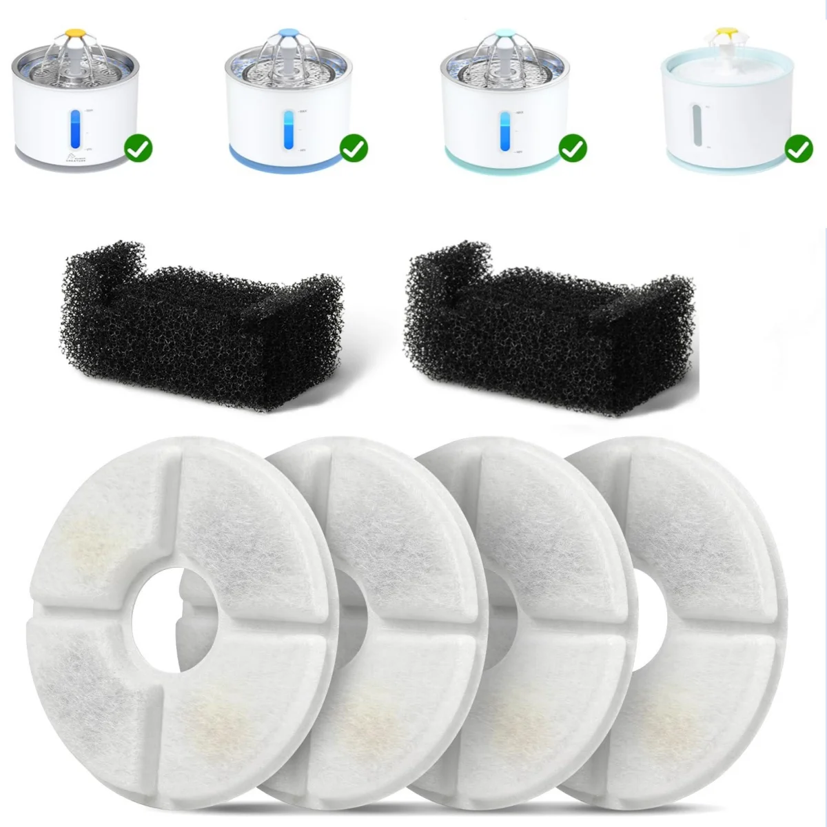 Filtros de Substituição para Fonte de Água de Cães e Gatos – Conjunto de Filtros de Carbono Ativado (4, 8 ou 12 Unidades)**