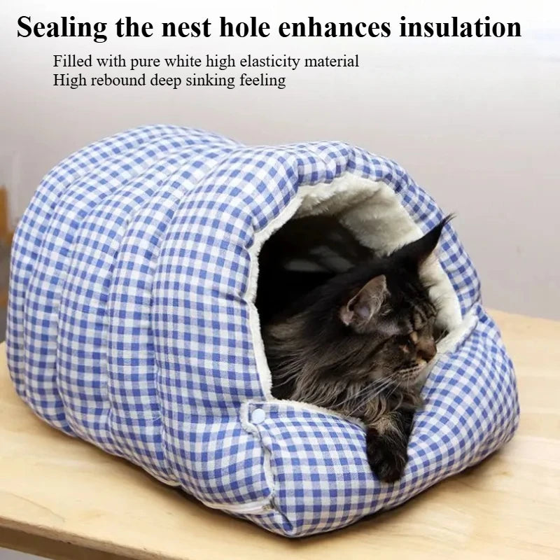 Cama Dobrável de Inverno para Cães e Gatos – Ninho Semifechado, Macio e Quente