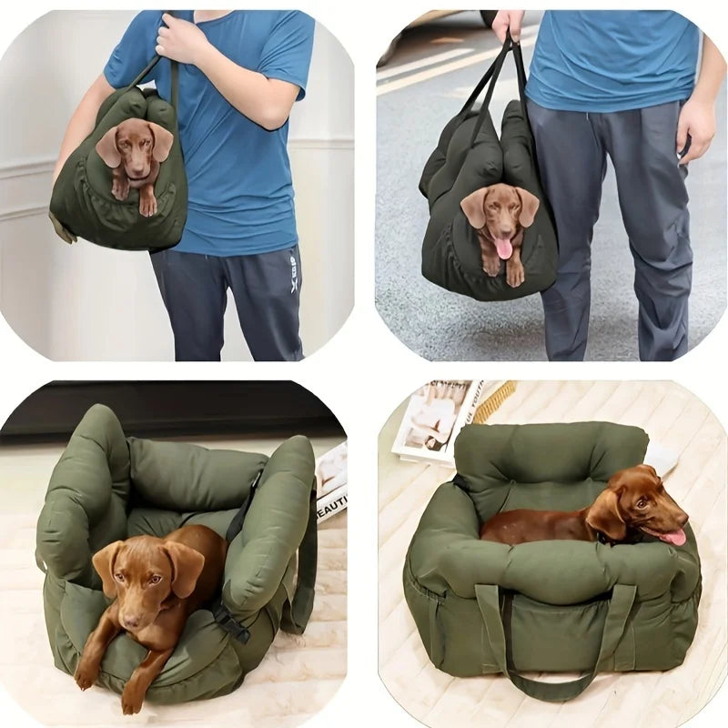 Assento Auto para Cães com Cinto de Segurança – Cama Antiderrapante para Viagens, Lavável e com Fixação Segura**