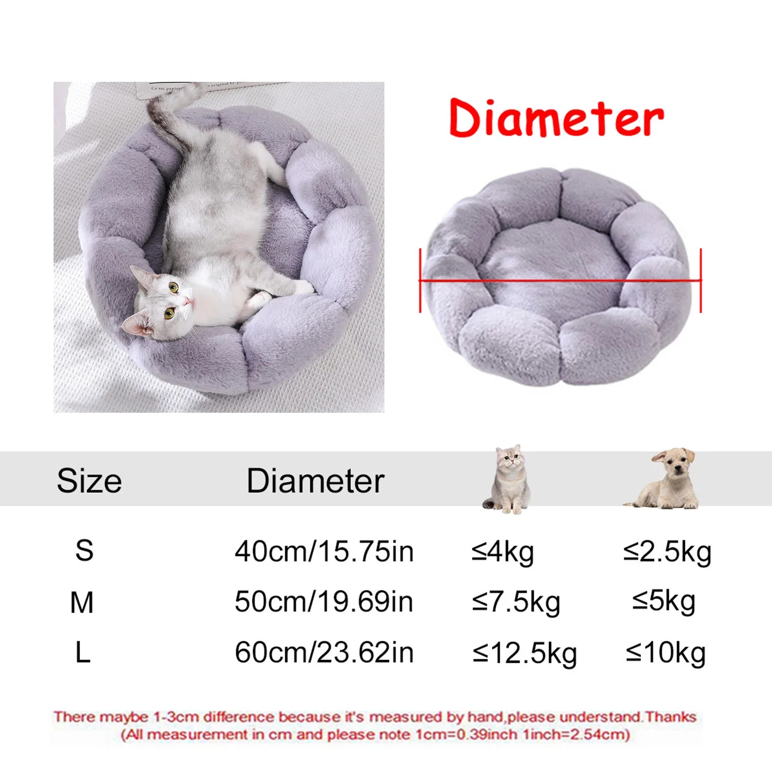 Cama Redonda de Pelúcia para Cães e Gatos – Cama Quente de Inverno com Capa Removível e Lavável**