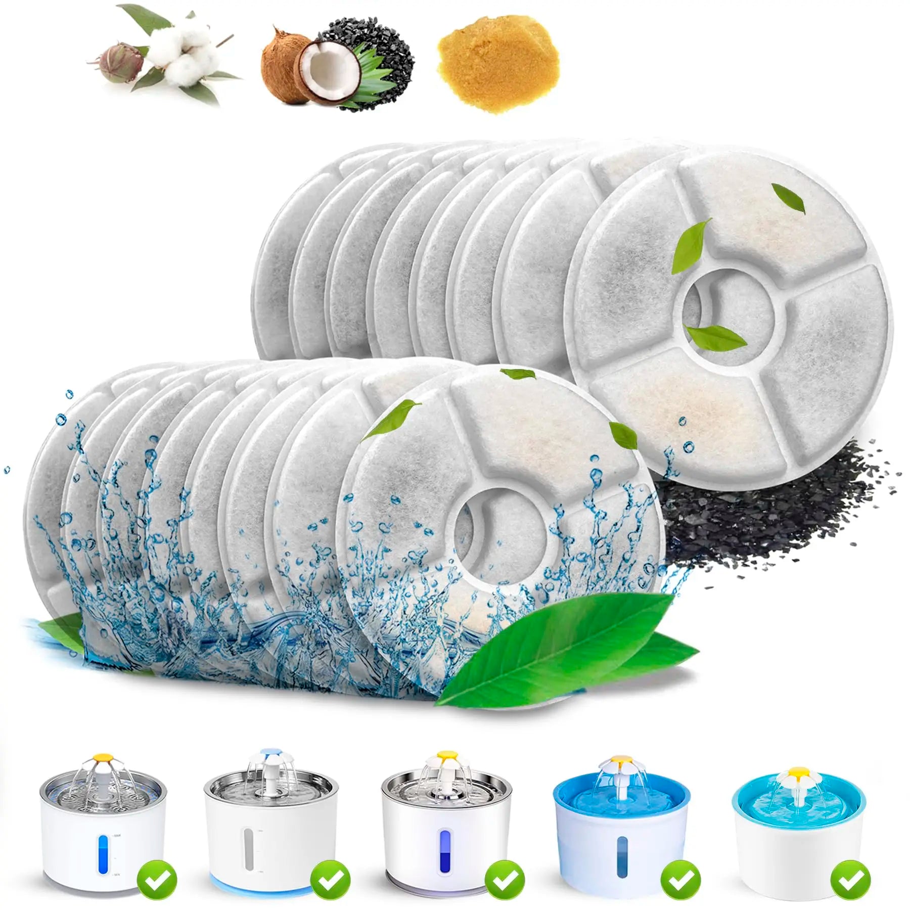 Filtros de Substituição para Fonte de Água de Cães e Gatos – Conjunto de Filtros de Carbono Ativado (4, 8 ou 12 Unidades)**
