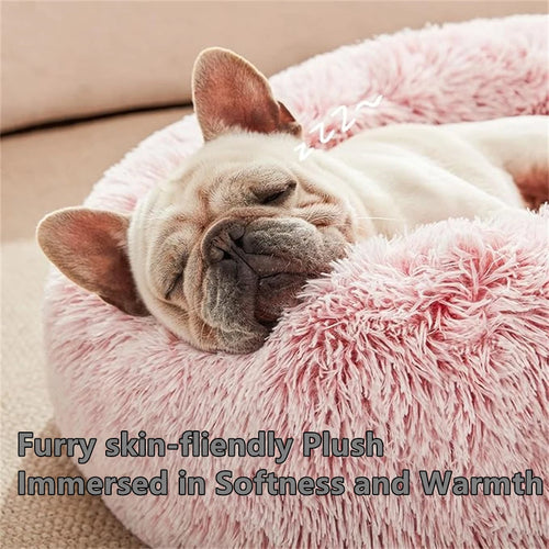 Cama Redonda Donut para Cães e Gatos – Cama de Pelúcia Macia, Quente e Lavável para um Descanso Confortável**