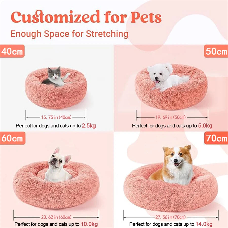 Cama Redonda Donut para Cães e Gatos – Cama de Pelúcia Macia, Quente e Lavável para um Descanso Confortável**