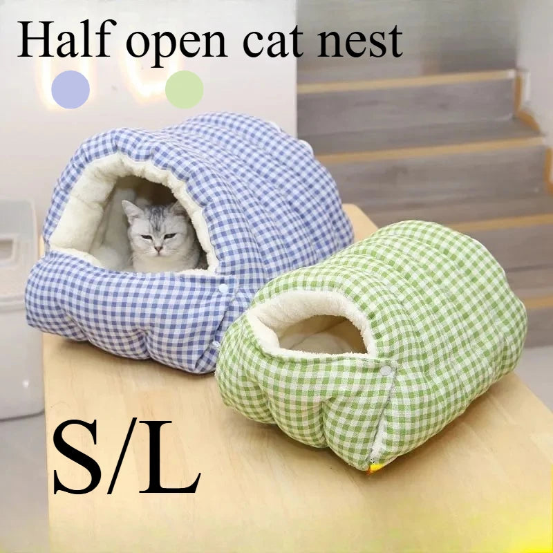 Cama Dobrável de Inverno para Cães e Gatos – Ninho Semifechado, Macio e Quente