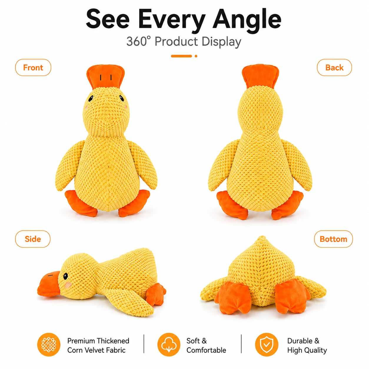 Brinquedo de Peluche para Cães – Pato com Som, Mordedor Resistente para Limpeza dos Dentes e Entretenimento**