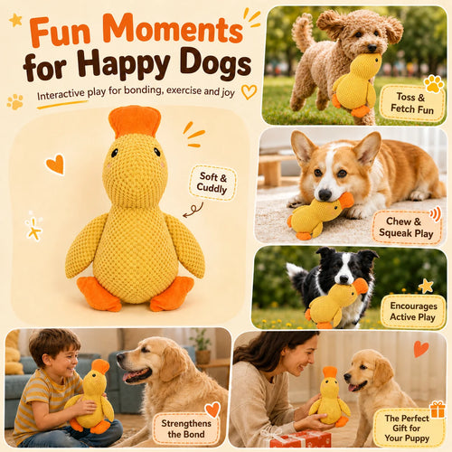 Brinquedo de Peluche para Cães – Pato com Som, Mordedor Resistente para Limpeza dos Dentes