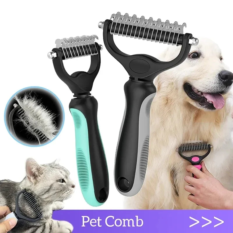 Escova Dupla em Aço Inoxidável para Cães e Gatos – Pente Removedor de Pelos e Desembaraçador de Nós**