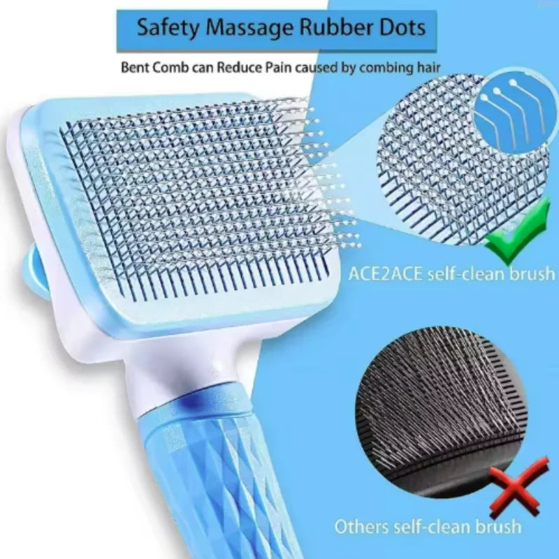 Escova Autolimpante para Cães e Gatos – Pente Removedor de Pelos com Agulhas de Massagem para Grooming