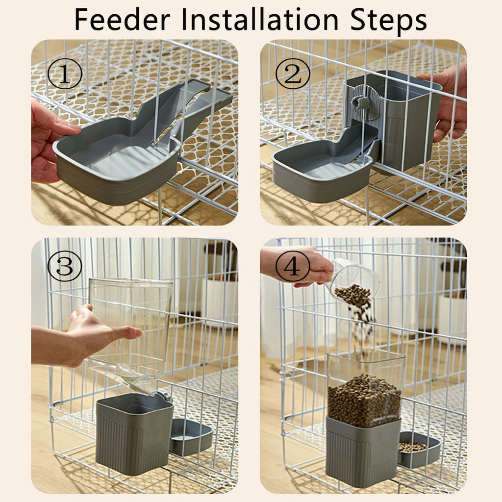 Comedouro e Bebedouro Automático para Cães, Gatos e Coelhos – Taça Suspensa para Gaiolas**